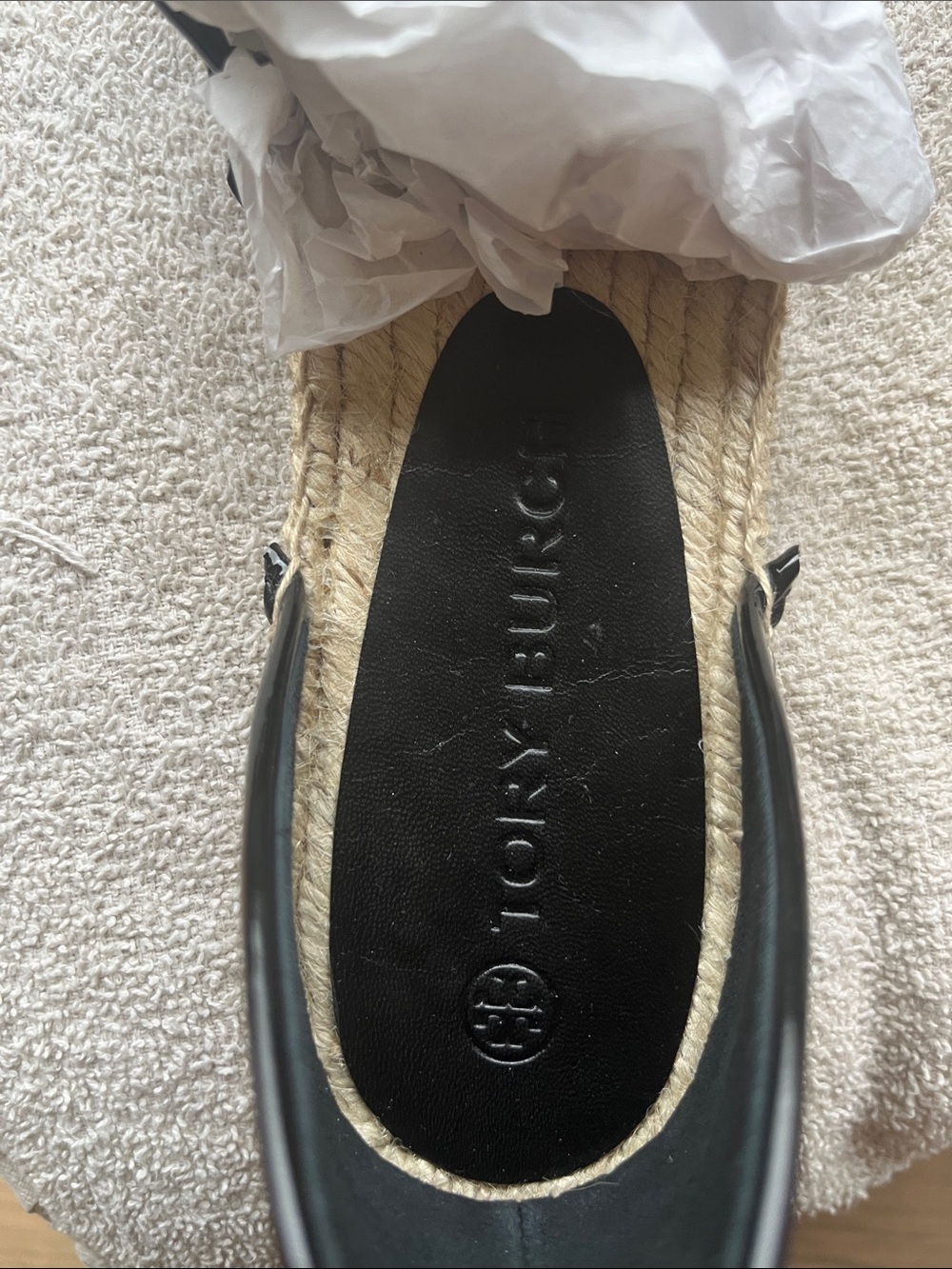 Tory Burch Black Leather Espadrilles with Gold Logo Medallion - Picture 2 of 5
